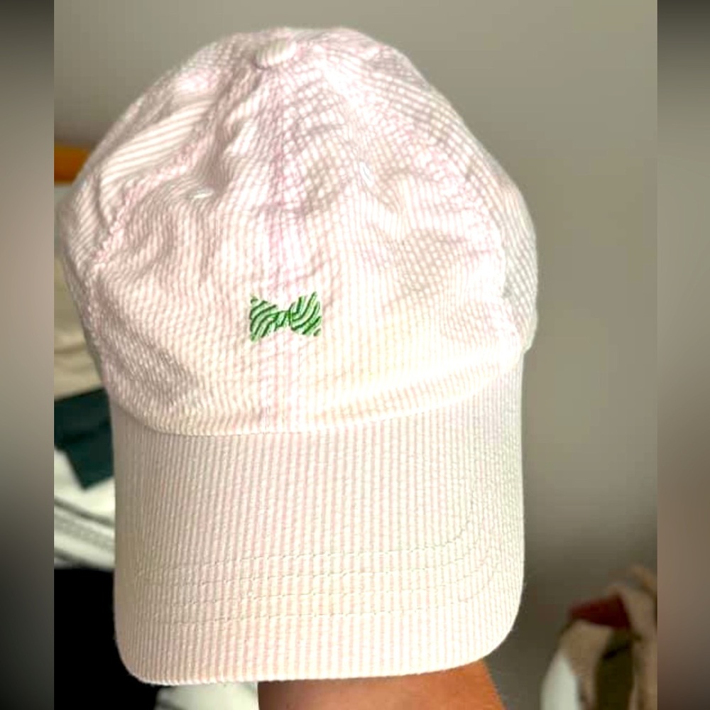 Pink seer sucker golf hat. Fraternity collection brand